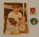 Vintage 1967 Topps MLB Baseball Insert Mickey Mantle Poster w/ 1962 Stamp Mays 1971 Bailey Coin