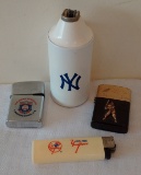 4 Vintage Baseball Cigarette Lighter Lot Yankees Baseball Hall Of Fame Imperial Brevete Barlow