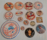 16 Different Vintage Yankees Pin Button Lot Stadium Mantle Mattingly 1960s 1970s 1980s Small Large