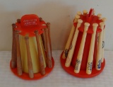 2 Vintage Baseball Plastic Bat Bank Set Lot 1960s Wooden Mini Bats Yankees Some Damage