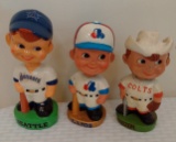 3 Vintage Baseball Bobblehead Nodder Bobble Lot Mascot Mariners Expos 1960s Houston Colt 45s Damage