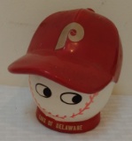 Vintage 1970s Bank Of Delaware Ceramic Piggy Bank Hat Ball Premium Gift Philadelphia Phillies