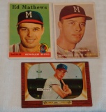 3 Vintage 1950s Eddie Mathews Baseball Card Lot 1957 1958 Topps & 1955 Bowman Recolored Braves HOF