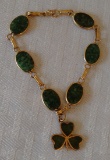 Vintage 9K Gold Jewelry Bracelet 375 Shamrock Clover Wrist Green