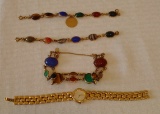 Vintage Jewelry Lot Bracelet Charms Rainbow Multi Color Ladies Seiko Watch