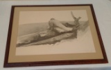 Vintage Andrew Wyeth Large Framed Print 25x31 April Wind Worm Hole Wooden Frame Art Artwork