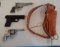 Mattel Fanner Toy Cap Gun Holster & 3 Guns Pioneer Big Horn Grips