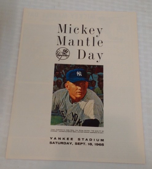 Vintage 1965 Mickey Mantle Day Official Program Yankees Stadium Baseball HOF