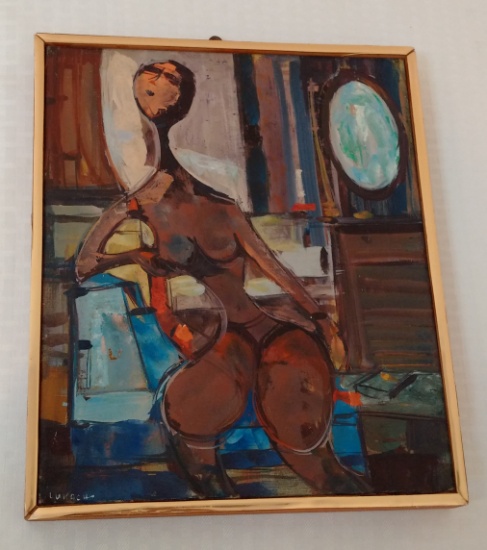 Small Painting Andrew Lukach Nude Woman Abstract Expressionist Artist Signed 11x13 Art Framed Old