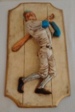 Vintage Plaster Baseball Wall Hanging Plaque Baseball Player Hook 12x24 Rare Painted Chalk?