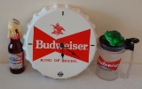 Vintage Budweiser Beer Advertising Lot Bottle Cap Clock Bottle Frog Mug 1990s