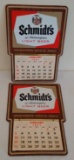 (2) Vintage 1971 Schmidt's Of Philadelphia Light Beer Plastic Sign w/ Calendar Unused Advertising