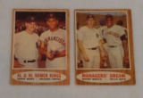 2 Vintage 1962 Topps Baseball Combo Card Lot Mickey Mantle Willie Mays Roger Maris Orlando Cepeda