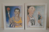 Vintage Matted Art Print Lot Pair NBA Basketball HOF 16x20 Kareem Abdul Jabbar & Larry Bird