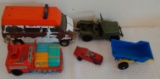 Vintage Toy Lot Pressed Steel Metal Plastic Military Jeep Japan Battery Op Tin Litho Ideal Dragster