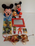 Vintage Toy Lot Mickey Mouse Disney Banks Charlie Brown Avon Snoopy Fisher Price Etch Sketch Army