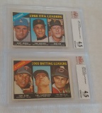 2 Vintage 1966 Topps Baseball Leader Card Lot Koufax Yaz Beckett GRADED 4.5 VG-EX+