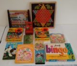 Vintage Toy Collectibles Lot Tin Metal Uncle Sam Register Bank Kids Books Disney Puzzles Games