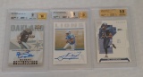 3 BGS GRADED NFL Football Card Lot Autographed Insert 10 GEM Gallery Jones Jennings Proof 74/250