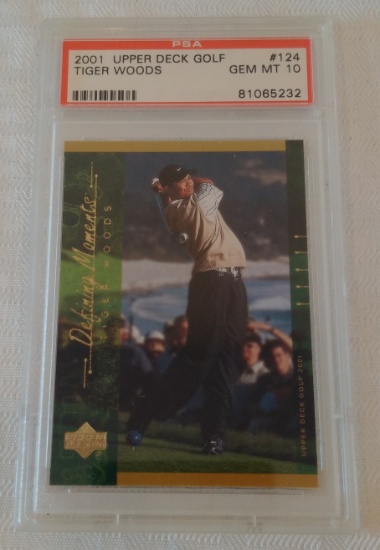 2001 Upper Deck Golf Card #124 Tiger Woods PSA GRADED 10 GEM MINT Slabbed PGA Defining Moments