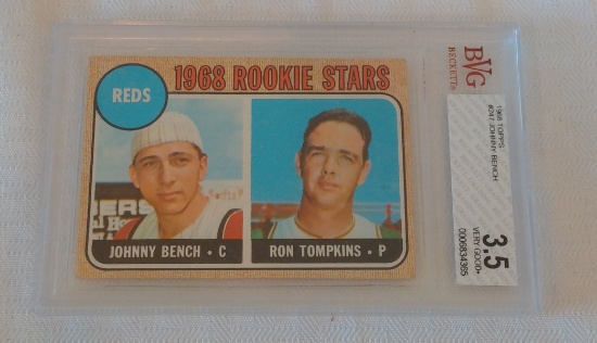 Key Vintage 1968 Topps Baseball Rookie Card #247 Johnny Bench Ron Tompkins Reds Beckett GRADED 3.5