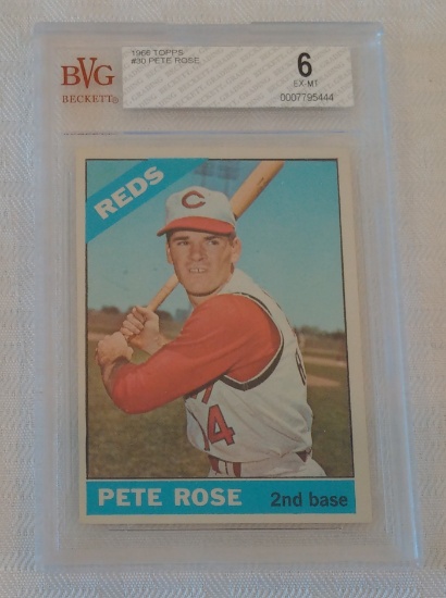 Vintage 1966 Topps Baseball Card #30 Pete Rose Reds Phillies Beckett GRADED 6 EX-MT Slabbed BVG