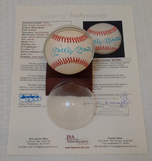 Mickey Mantle Autographed Signed ROMLB Baseball JSA LOA Yankees HOF Rawlings Budig Solid Condition