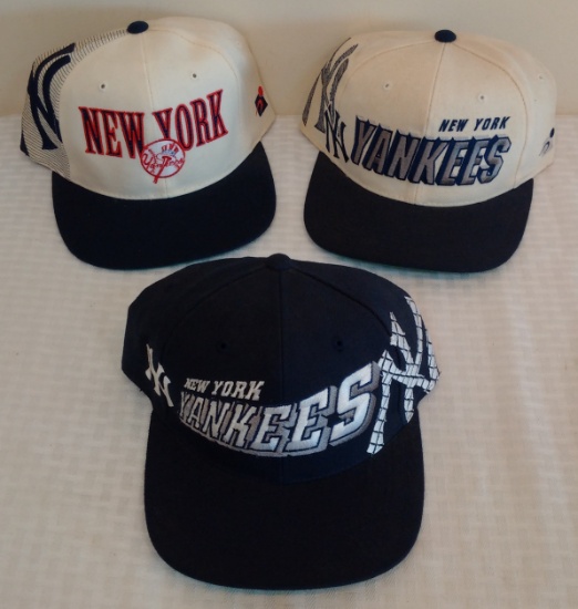 3 Vintage 1990s NY Yankees Snapback Hat Cap Lot Never Worn Sports Specialties Rare MLB Baseball