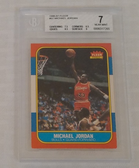 Key Vintage 1986-87 Fleer NBA Basketball Rookie Card RC #57 Michael Jordan Bulls BGS GRADED 7 NRMT