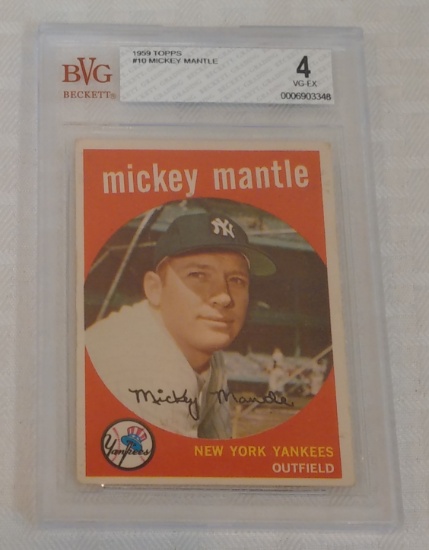 Vintage 1959 Topps Baseball Card #10 Mickey Mantle Yankees HOF Beckett GRADED 4 VG-EX BVG Slabbed