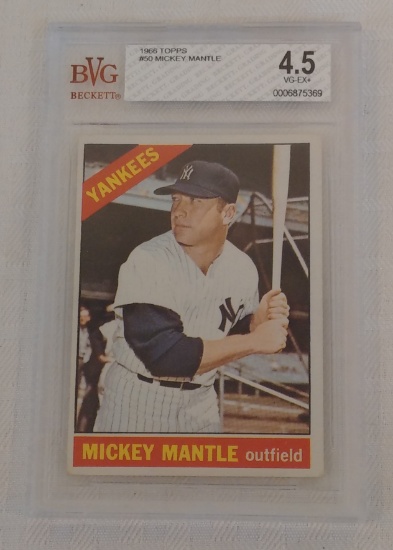 Vintage 1966 Topps Baseball Card #50 Mickey Mantle Yankees HOF Beckett GRADED 4.5 VG-EX+ BVG Slabbed