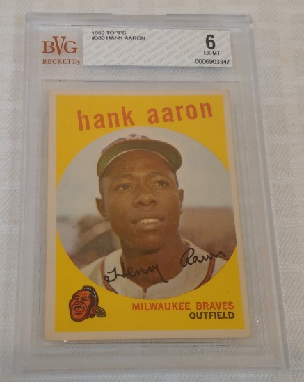 Vintage 1959 Topps Baseball Card #380 Hank Aaron Braves HOF Beckett GRADED 6 EX-MT BVG Slabbed