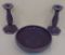 Vintage Cambridge Helio Purple Candlestick Dish Bowl 3 Piece Set Glass Heliotrope Lilac Opaque 8''