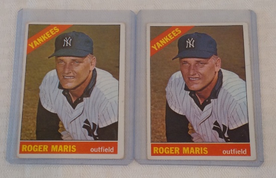 2 Vintage 1966 Topps Baseball Card Pair #365 Roger Maris Yankees MLB