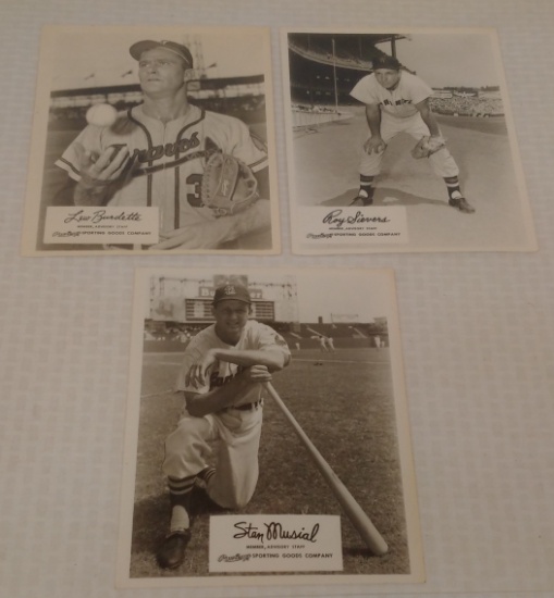 3 Vintage 1950s Rawlings Advisory Staff Promo Photo Premium Lot Stan Musial Lew Burdette Roy Sievers