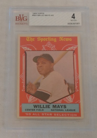 Vintage 1959 Topps Baseball Card #563 Willie Mays All Star Giants HOF Beckett GRADED 4 VG-EX BVG