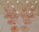 8 Vintage Antique Depression Glass 7'' Set Pink 1920s 1930s Blush Etched Stemware Ribbed Inside