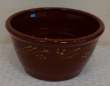 Vintage Brown Glaze Stoneware Bowl Crock Oven Ware Painted Design 6 1/2''