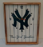 Vintage 1980s New York Yankees Baseball Large Clock Wooden Glass 17x21 Works