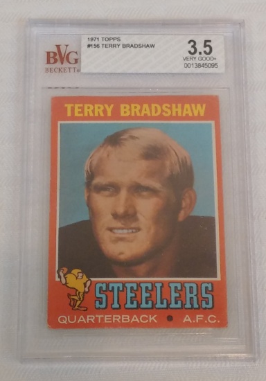 Key Vintage 1971 Topps NFL Football Rookie Card #156 Terry Bradshaw Steelers HOF Beckett GRADED 3.5