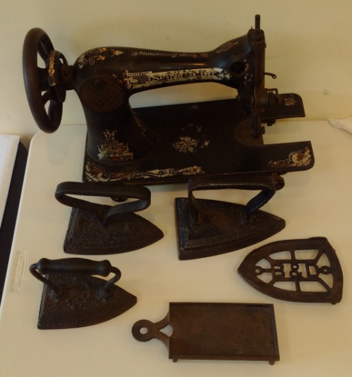 Vintage Cast Iron Flat Irons Lot B&D Footed Rest Trivet Singer Sewing Machine Treadle Antique