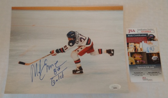 Mike Eruzione Autographed Signed 8x10 Photo USA Hockey JSA COA 80 Gold Inscription NHL