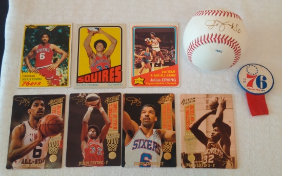 Dr J Julius Erving 76ers NBA Lot Sign-ed Baseball 1972 Topps Rookie RC #255 Topps Chrome Pin Ribbon