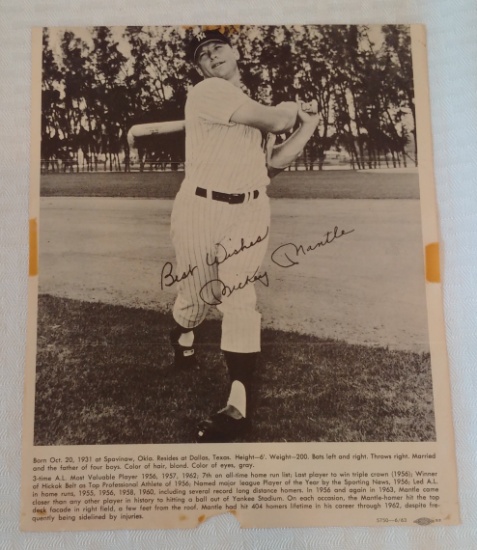 Rare Vintage 1963 Mickey Mantle Premium Sheet Trimmed Yankees HOF Allied Tri Fold Sheet MLB