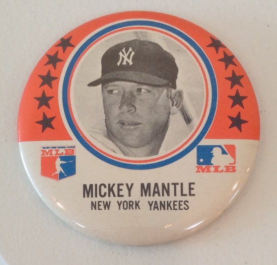 Rare 3'' Vintage Mickey Mantle 1969 MLBPA Button Pin Yankees HOF MLB Stadium Promo