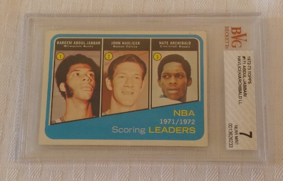 Vintage 1972-73 Topps NBA Baseball Leader Card Beckett GRADED 7 NRMT Kareem Havlicek Archibald