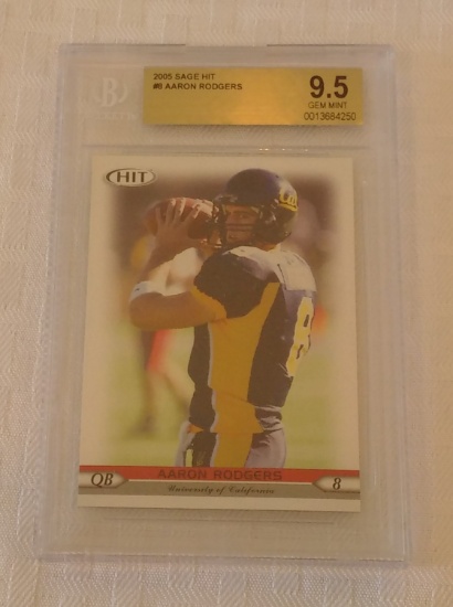 2005 Sage NFL Football Rookie Card RC #8 Aaron Rodgers Packers BGS GRADED 9.5 GEM MINT Slabbed