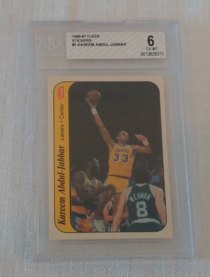 Vintage 1986-87 Fleer NBA Basketball Sticker Insert #1 Kareem Abdul Jabbar Lakers HOF Beckett BVG 6