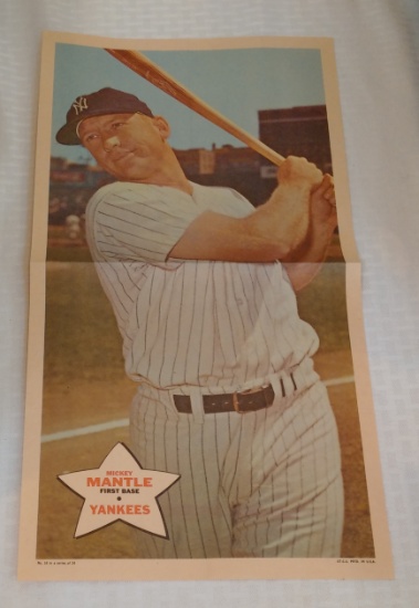 Vintage 1968 Topps Baseball Poster Insert #18 Mickey Mantle Yankees HOF Nice Condition