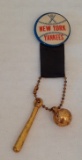 Vintage 1950s NY Yankees Baseball Stadium Pin Button Ribbon Bat & Ball Charm Mantle Maris